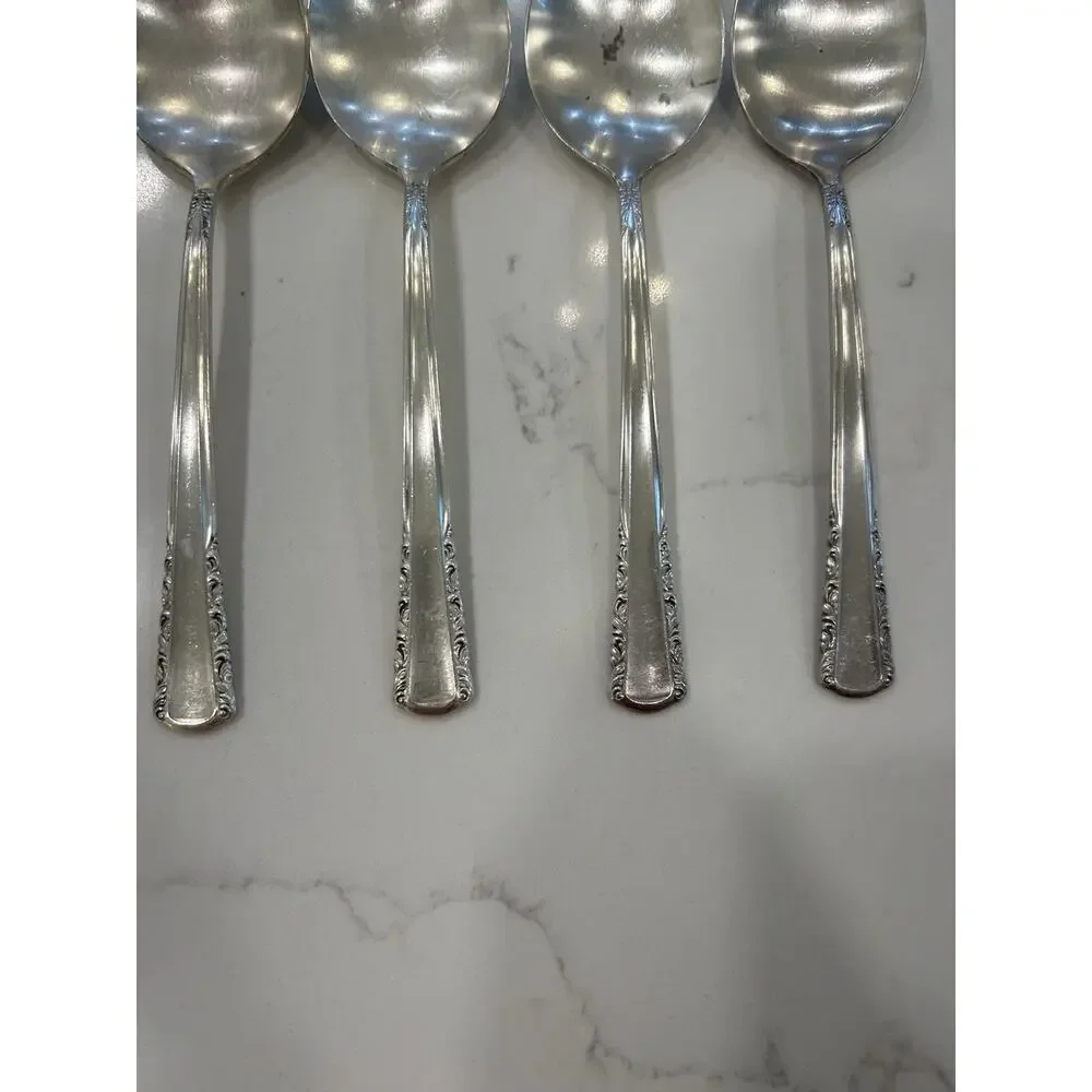 Vtg Set Of 4 Holmes & Edwards May Queen Soup Spoons 7” Silverplate Inlaid IS